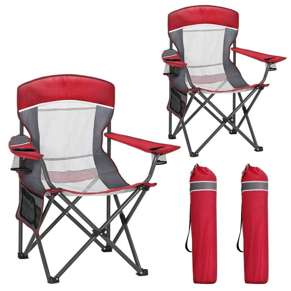 Sophia & William 2 Pack Oversized Camping Chair Portable Mesh Folding Chair with Cup Holder Supports up to 450Lbs for Outdoor, Fishing, Beach, Backyard, Red