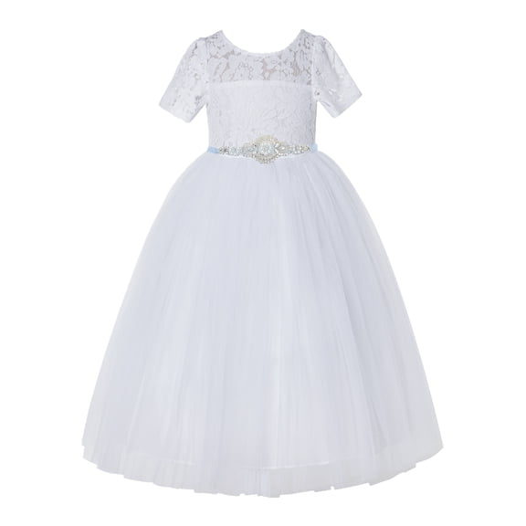 Ekidsbridal White Floral Lace Tulle Flower Girl Dresses Pretty Princess Ballroom Dance Gown for Toddler Girls LG2R7 8