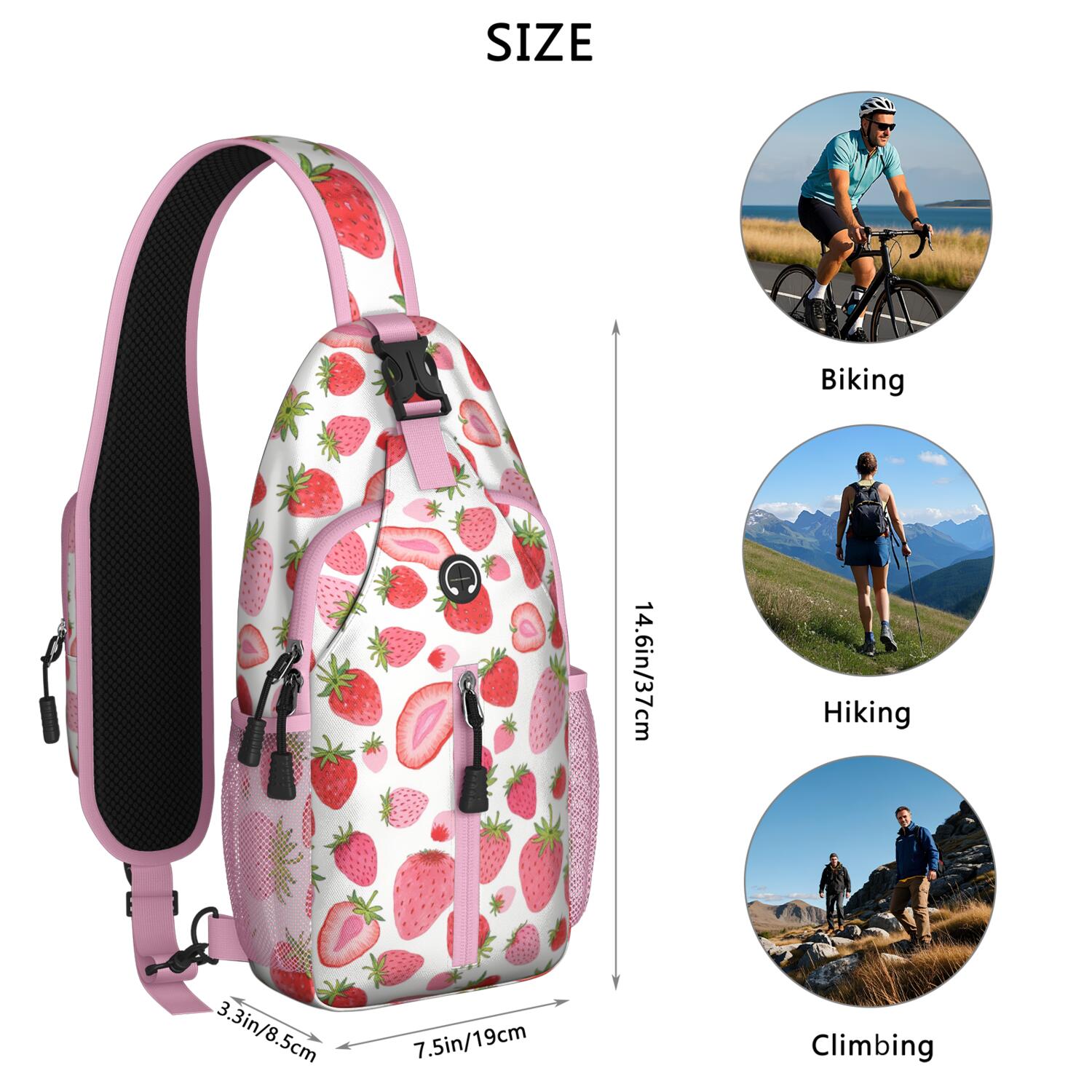 Travel Sling Bag Trendy Sling Backpack Strawberry Fruit Travel Backpack Backpack Purse for Women Men