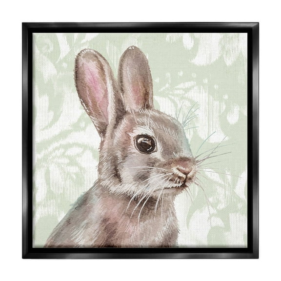 Stupell Industries Rabbit with Floral Pattern Animals & Insects Painting Black Floater Framed Canvas Art Print Wall Art, 18 x 18