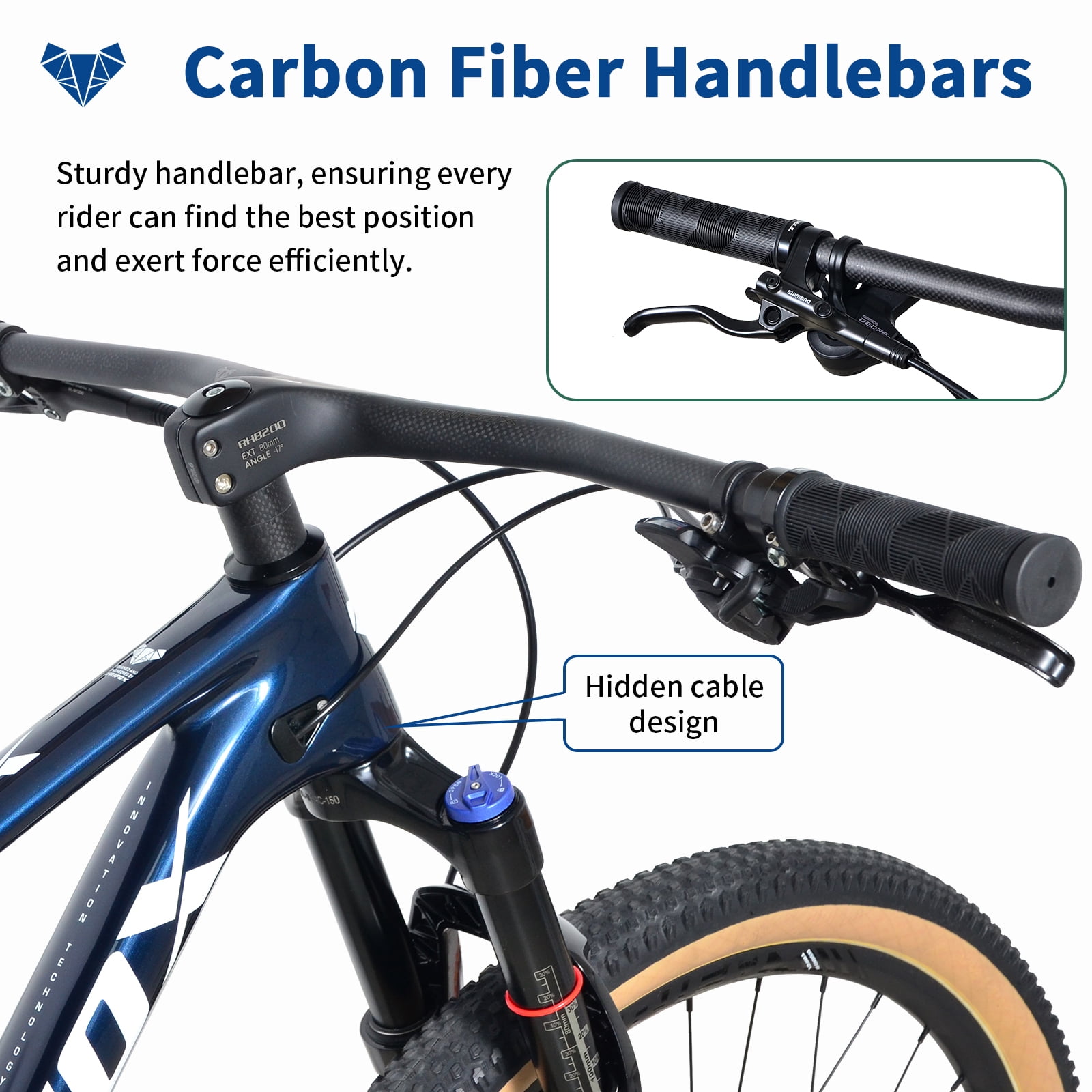 PIONEER Outroad Mountain Bike Double Full Suspension MTB for Adult, M6100 12-Speeds Carbon Fiber Full Suspension MTB MFM100, Dual Disc Brake Bikes for Men Women