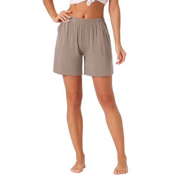Pantalones cortos de pijama de modal para mujer INSPIRE CHIC, suaves y cómodos, con bolsillos, pantalones cortos elásticos de boxeador, ropa de dormir, color beige