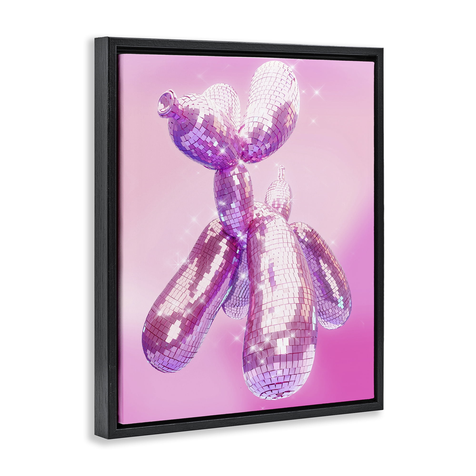Stupell Industries Balloon Dog Disco Ball Abstract Painting Black Floater Framed Canvas Art Print Wall Art, 17 x 21