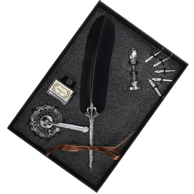 Ink Pen, Exquisite Design With Retro Style, Feather Pen Set, Durable To Use, Comfortable To Hold, For Gifts Home Black