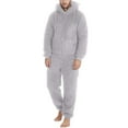 thumbnail image 1 of SUNSIOM Men's Hooded Pajamas Fleece Solid Color Zipper Front Full Length Jumpsuit Sleepwear for Winter Fall, 1 of 6
