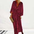 thumbnail image 4 of Neinkie Robe d'Automne pour Femme à Col en V Profond, Manches Chauve-Souris, Laçage, Ourlet Fluide, Paillettes, Élégante, Cardigan de Vacances, Longue Robe, Vêtements pour Femme, 4 of 6