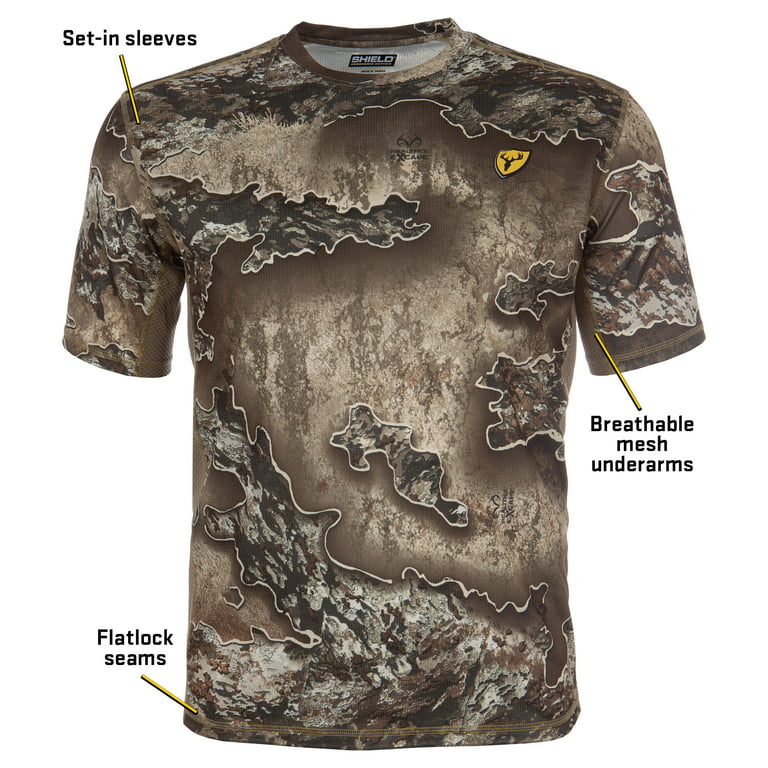 Blocker Outdoors Angatec Short Sleeve Performance Shirt, Camo Hunting Clothes for Men (Realtree Excape, Small), Men's
