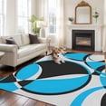 thumbnail image 3 of Blue Black Washable Living Room Rugs 5'x8', Abstract Grey Black Blue Round Grey Texture Low Pile Throw Large Area Rug Non-Slip Sturdy Edge Binding Carpet for Living Room Kitchen Office, 3 of 9