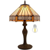 Tiffany Lamp Bedside Table Lamp Yellow Hexagon Stained Glass Mission Style Reading Desk Light 18" Tall Lover Livingroom Bedroom Library Banker Hotel Luxurious Victorian WERFACTORY LED Bulb Included