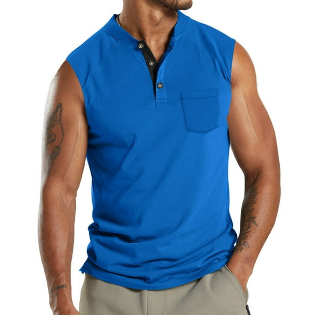 asjyhkr Débardeurs à Boutons pour Hommes Sans Manches Col Ras du Cou Coupe Régulière Maillots de Corps Décontractés T-Shirts de Golf