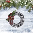 thumbnail image 3 of Christmas Wreath for Front Door, Holiday Burlap Buffalo Check Wreath,Buffalo Plaid Christmas Decorations, Christmas Garland with Bow and Pine Branches, Berry for Holiday Porch Window, 3 of 5