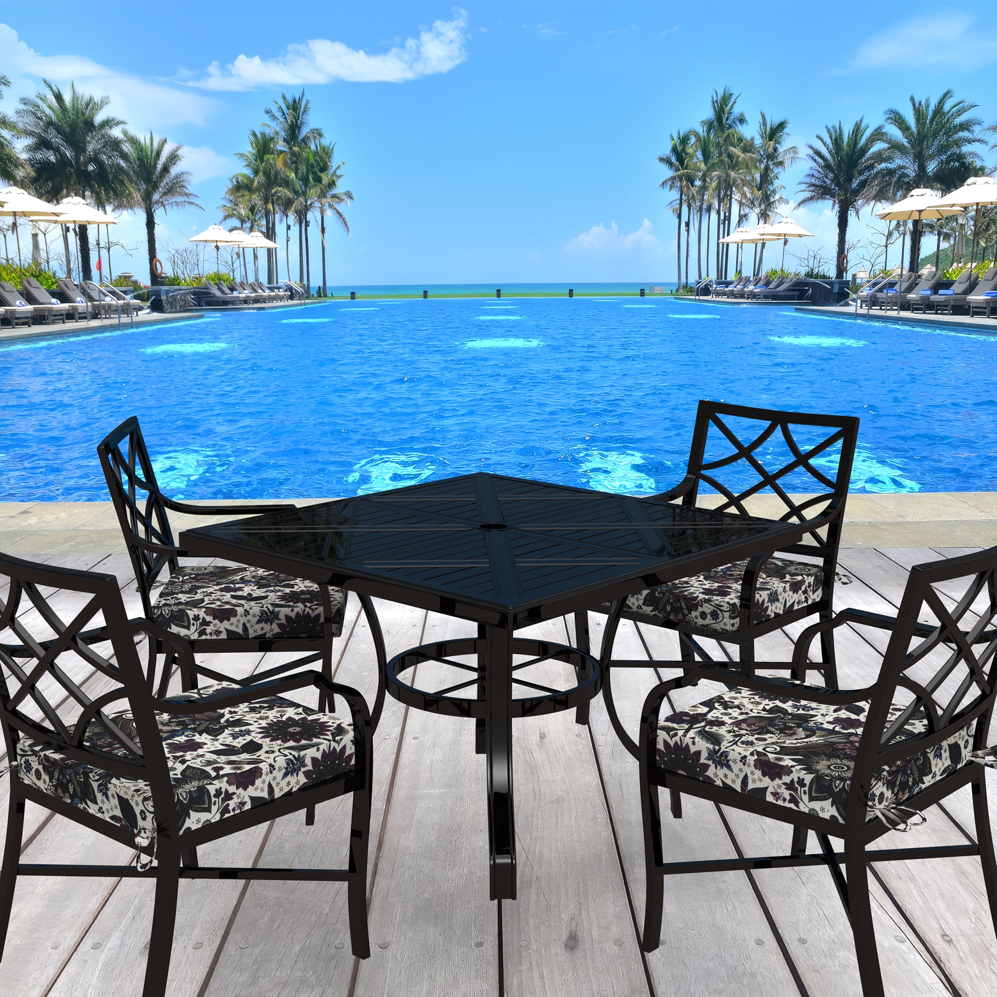 PYPUMSA Outdoor Chair Seat Pads Cushions Set of 4 for Patio Furniture, Water-Resistant Patio Chair Cushions with Ties, High Density Foam Outdoor Seat Cushion, 18.5" X 16" X 3",Black Flower