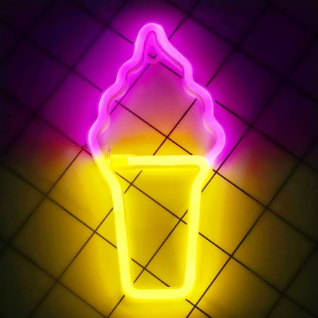 

Ice Cream Neon Signs Wall Decor LED Neon Lights for Wall Decor Battery/USB Operated Night Lamp for Home Wedding Christmas Bedroom Decor (Pink and Warm White)