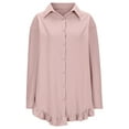 thumbnail image 6 of FAIWAD Womens Button Down Shirts Loose Long Sleeve Ruffle Blouses Solid Color Casual Flowy Vacation Tops, 6 of 9
