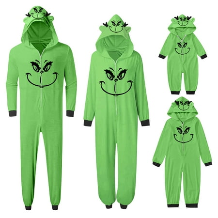 

Christmas Mommy and Me Mosaic Family Matching Moose Grinch Print Christmas Hooded Onesies Pajamas Unisex Sizes Baby-Kids-Adult TKing Fashion