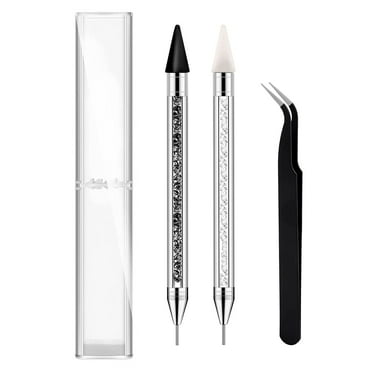 Wax Pencil for Rhinestones, Rhinestone Picker Dotting Pen, Dual-Ended Diamond Painting Wax Pencil Gems Crystals Picker Pen Nail Art DIY Decoration Tool (Black  White)