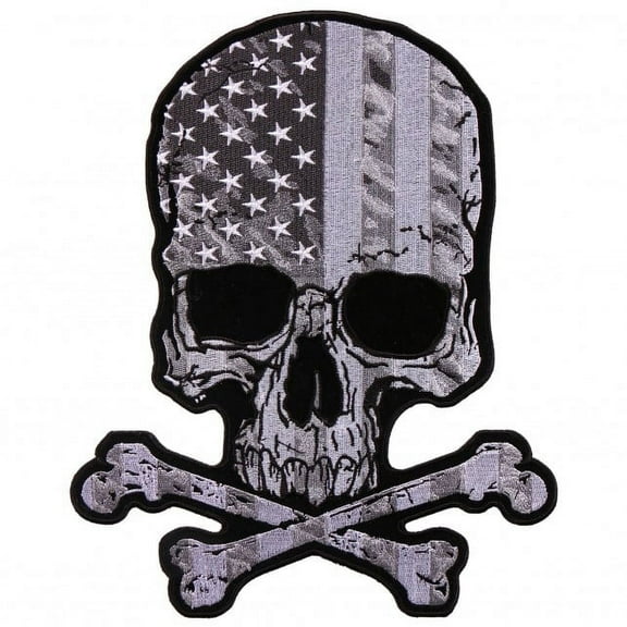 FLAG SKULL, High Thread Embroidered Iron-On / Saw-On, Heat Sealed Backing Rayon PATCH - 3" x 4"