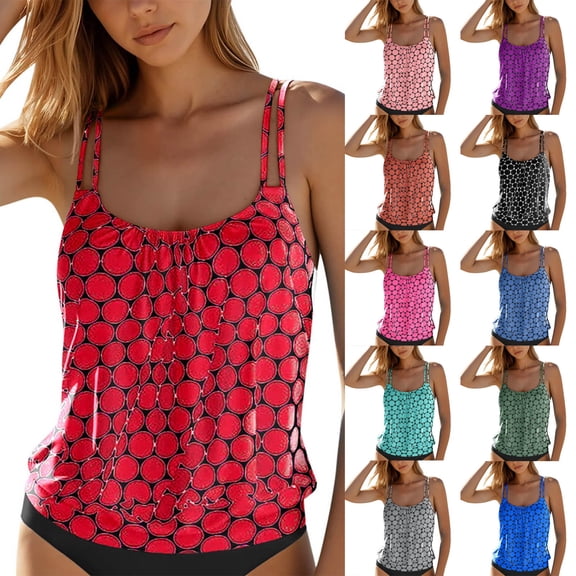 COMVALUE Women 2026 Tankini Swim Top Only - Tummy Control Swimsuit Bathing Suit Top (Purple, XL)