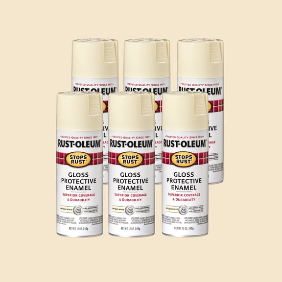 6 Pack, Antique White, Rust-Oleum Stops Rust Gloss Protective Enamel Spray Paint-7794830, 12 oz