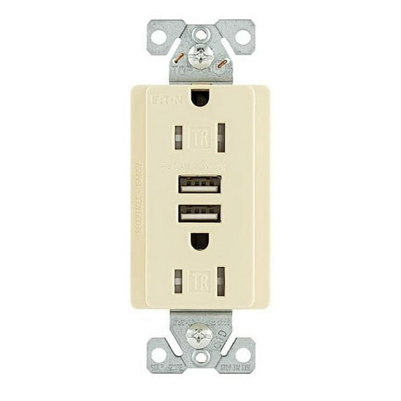 Eaton TR7755A-BOX 15 Amp 125V Combination USB 3.1A Charger with Duplex Receptacle Almond