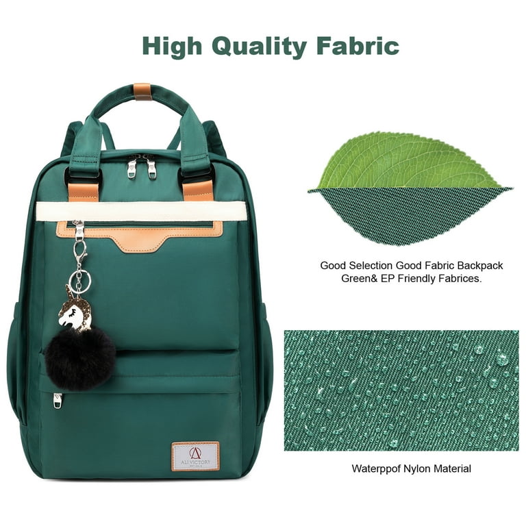 Green Nylon Waterproof Backpack With 15-inch Laptop Compartment, School Bag  For Middle And High School Girls, Teenage Girls' Shoulder Bag, Travel  Backpack