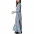 thumbnail image 5 of Huvoen Kids Girls Muslim Islamic Long Dress Long Sleeves Round Neck Colorblock Dress Soft Full Length Robe Burka Arab Maxi Dresses Gray 15-16 Years, 5 of 6