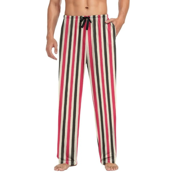 joogoo Men's Pajama Pants Red Black Stripes Soft Long Sleep Lounge Pjs Bottoms L