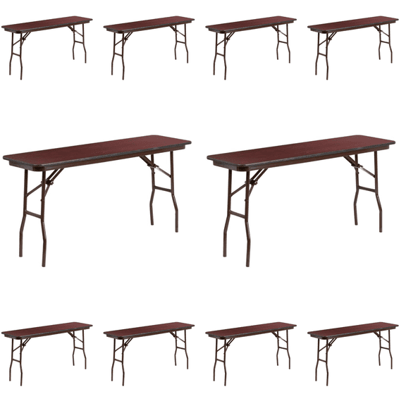 ( 10 PACK) 18" x 60" Rectangular High Pressure Mahogany Laminate Seminar, Training Table/Commercial Quality Laminate Folding Training Table/5-Foot Rectangular Mahogany Laminate Folding Training Table