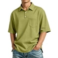 thumbnail image 3 of GrmtClth Men's Polo Shirts Loose Fit Half Sleeves Soft Touch Poly Buttons Chest Pocket Solid Color Lightweight Casual Polo Shirt for Men Daily Walking Vacation Weekend Outfits Army Green 2XL, 3 of 9