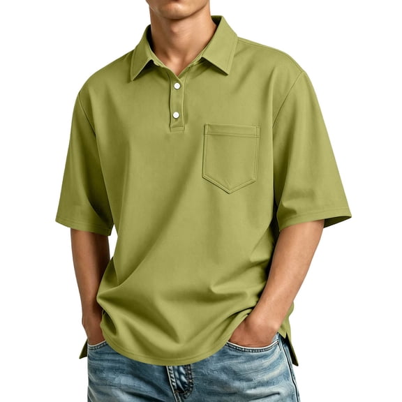 Leidass Men Casual Lapel Pocket Polo Short Sleeve Shirt Soft Cotton Breathable Multi Color Fashion Top For Summer Office Travel Daily Casual Wear Army Green L
