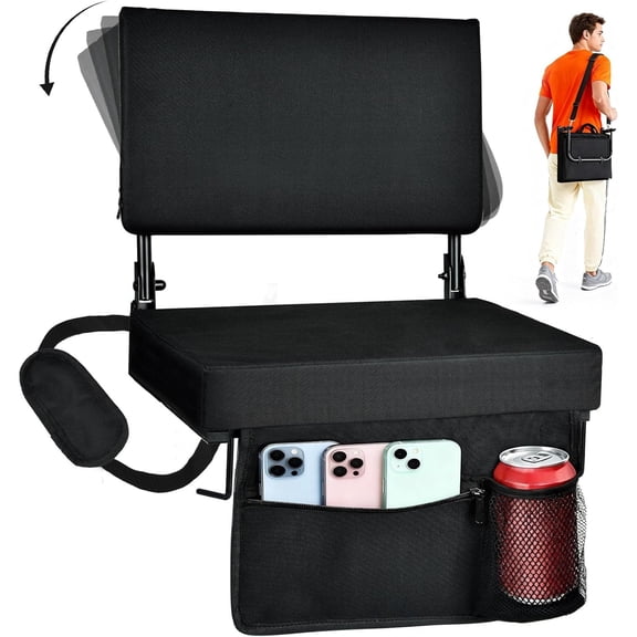 Stadium Seats with Back Support, Padded Bleacher Chairs with Back and Cushion with Shoulder Strap, Portable Folding Stadium Seats for Bleachers, Bleacher Seats for Sports, Events,1 Pack