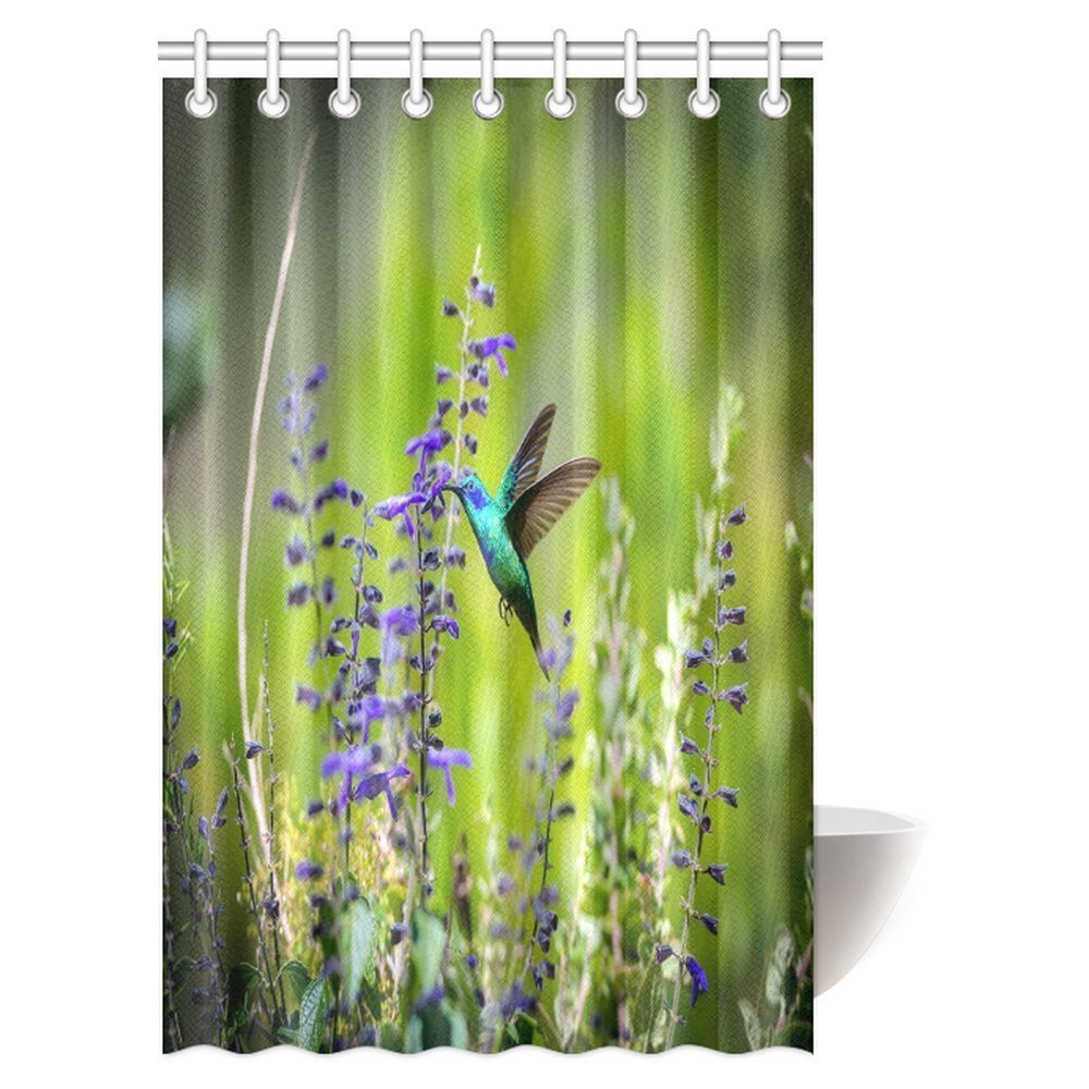 MYPOP Beautiful Hummingbirds Decor Shower Curtain, Green Violet Eared