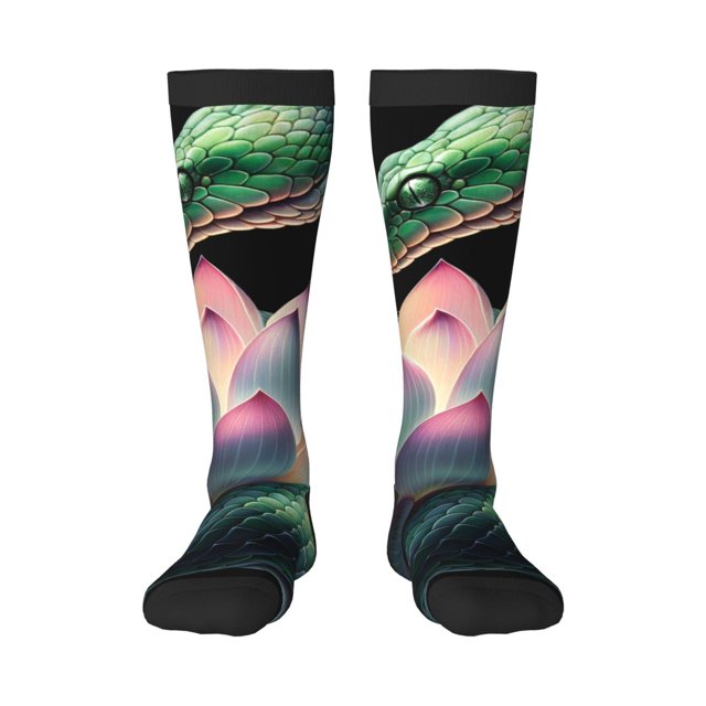 Balery Snake Holding A Lotus Calcetines novedosos Calcetines deportivos Calcetines hasta la rodilla Calcetines de algodón Calcetines originales y geniales