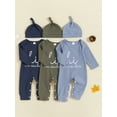 thumbnail image 3 of Gupgi Newborn Boy Ribbed Romper Infant Fall Outfit Casual Letter Print Long Sleeve Jumpsuit and Beanie Hat Set, 3 of 9