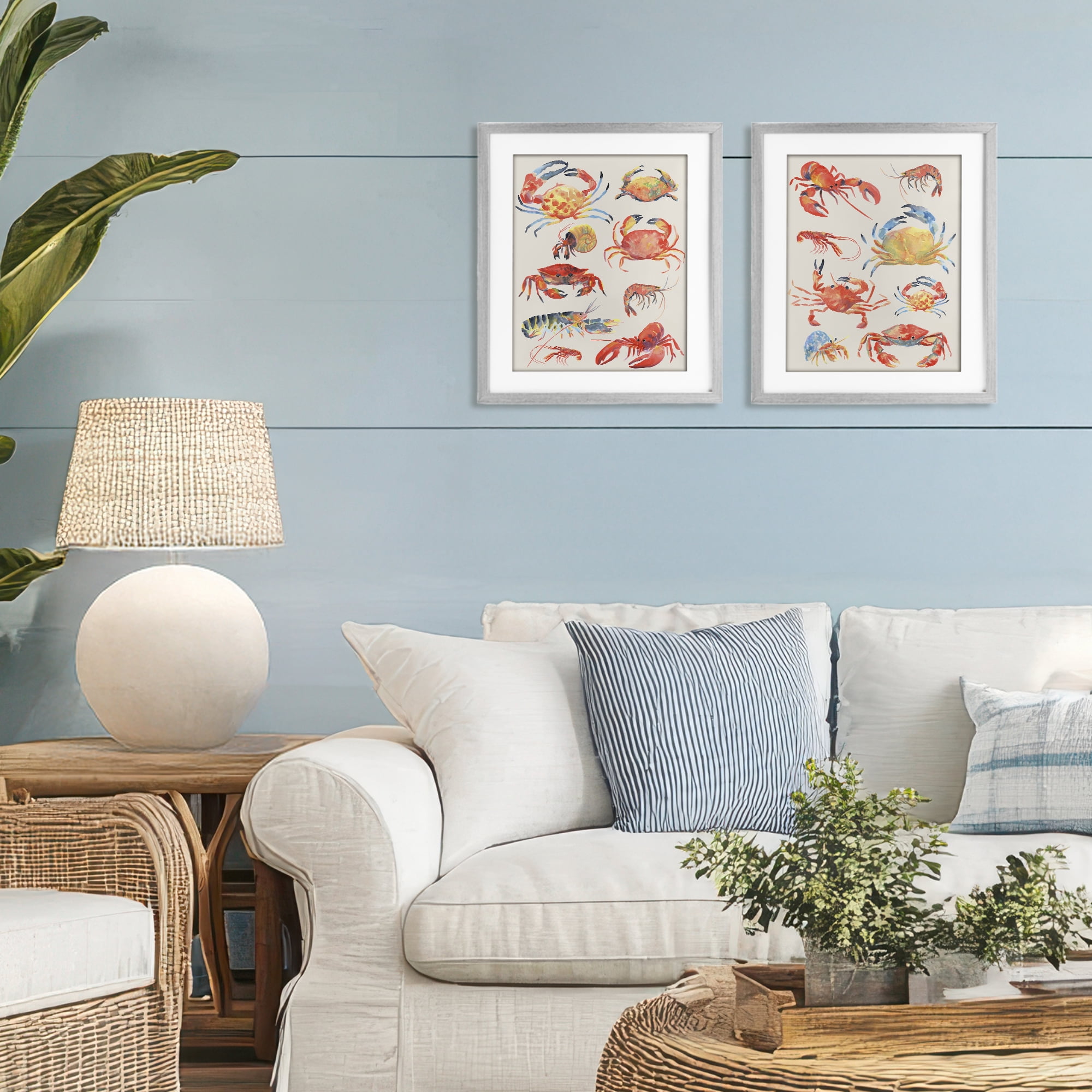 Stupell Industries Aquatic Crustacean Collection 2 Piece Gray Framed Print Under Glass Set, design by June Erica Vess
