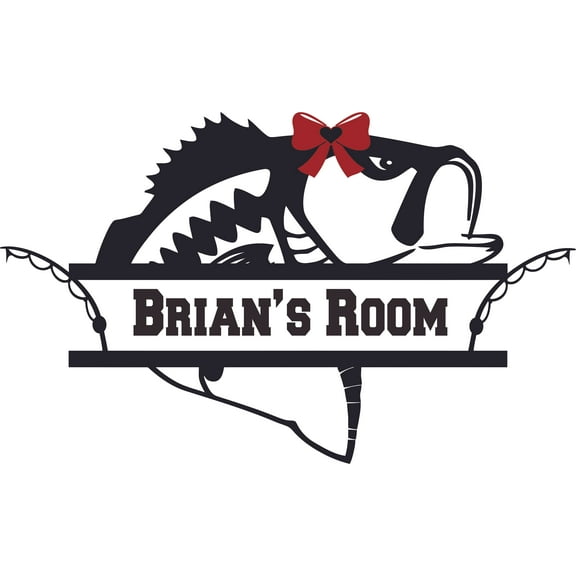 Custom Name Vinyl Wall Decal for Home - Bass Fish With Cute Bow Fisherman Cute Wall Décor Bedroom Living Room Entry - Personalized Text Removable High Tact - Size: 12 In x 20 In