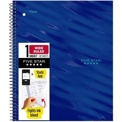 Five Star Active Subject Wide Ruled Notebook 80ct Blue