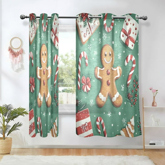 Yayeee Window Curtains Set of 2 for Living Room Light Filtering 63"x42", Christmas Gingerbread