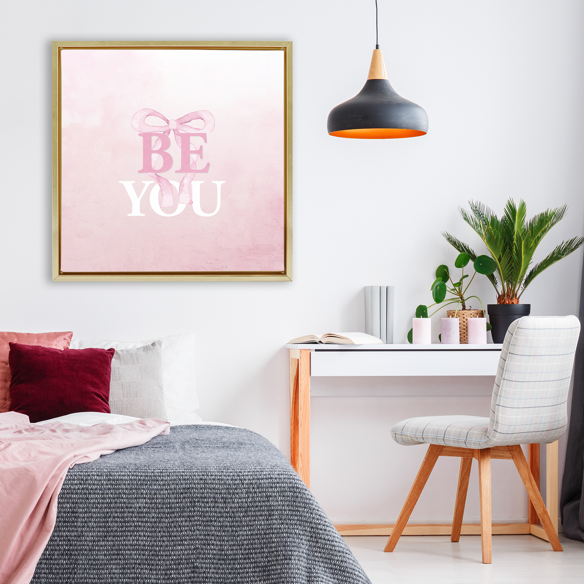 Feminine Be You Pastel Gold Framed Floater Canvas Wall Art, design by Kim Allen