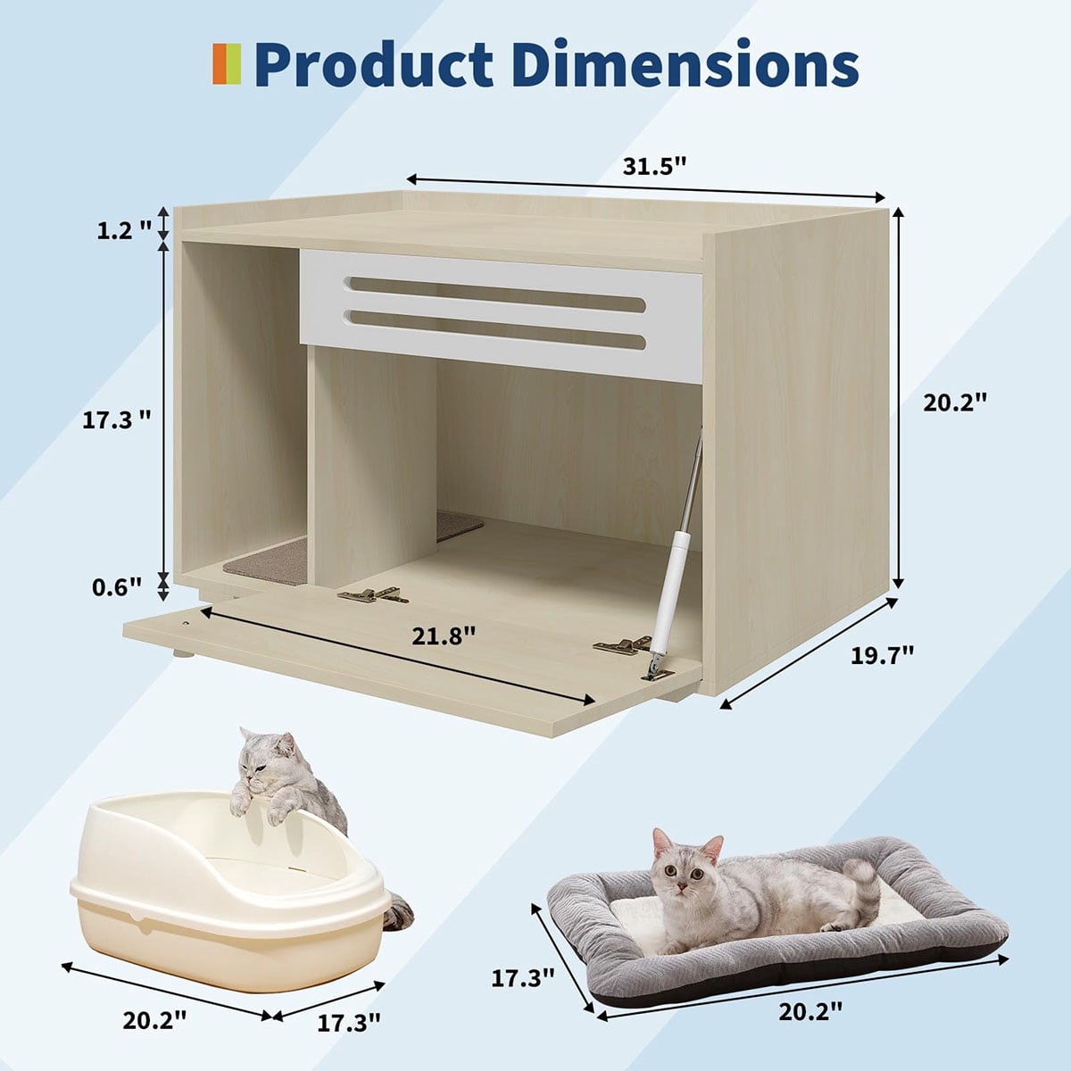 Danolapsi Cat Litter Box Enclosure, Hidden Litter Box Furniture, Dog Proof Hideaway Kitty Flip-down Opening Litter Box Cabinet, Indoor Wooden Cat Washroom, Pet House