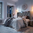 thumbnail image 2 of Amolife Queen Size Platform Bed Frame with 4-in-1 Charging Station & Storage Shelf, Upholstered Velvet Wingback Headboard, Gray, 2 of 13