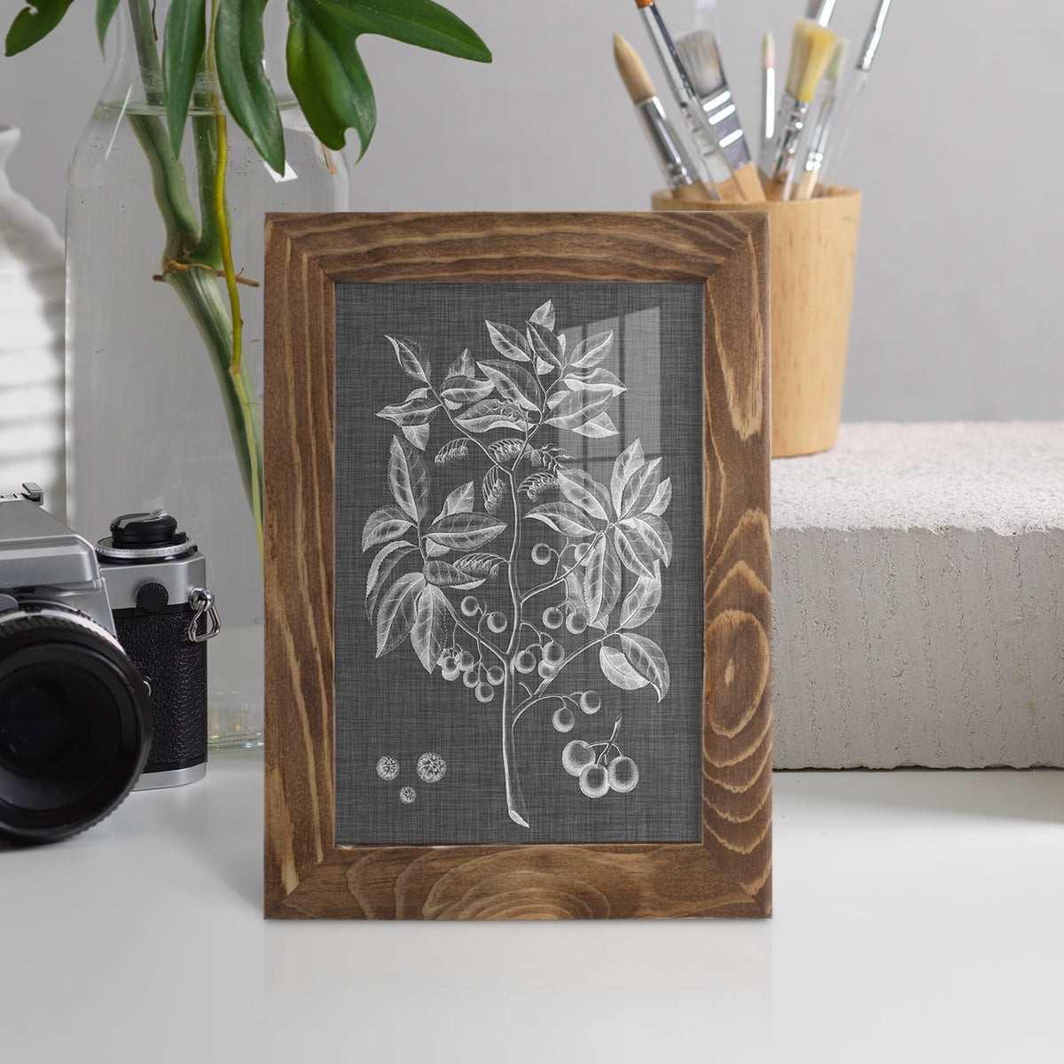 Graphic Foliage VI - Framed Print w/glass - Walnut
