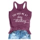 thumbnail image 1 of Camiseta sin mangas con estampado de letras para mujer, ideal para el verano. Camiseta informal de cuello redondo para llevar a diario en la playa, confeccionada en tejido CVC., 1 of 3