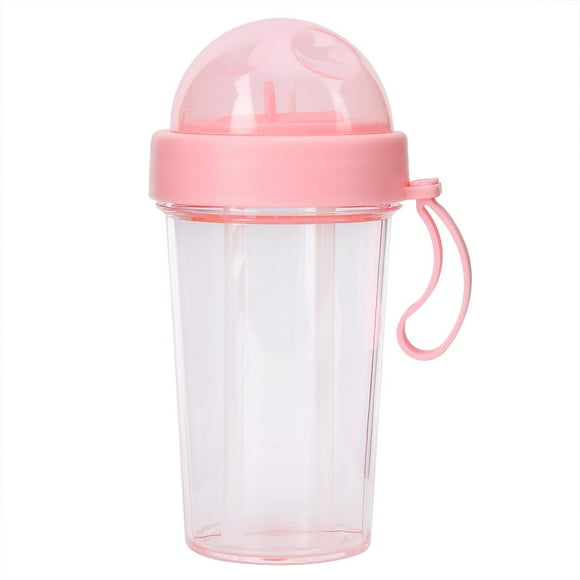 Bouteille d'Eau à Double Usage, 420ml Portable Étanche Deux Pailles Bouteille d'Eau pour Voyage en Plein Air Sport Pique-Nique Bouteille d'Eau Étanche Double Usage Bouteille de Boisson Sportive [Rose]