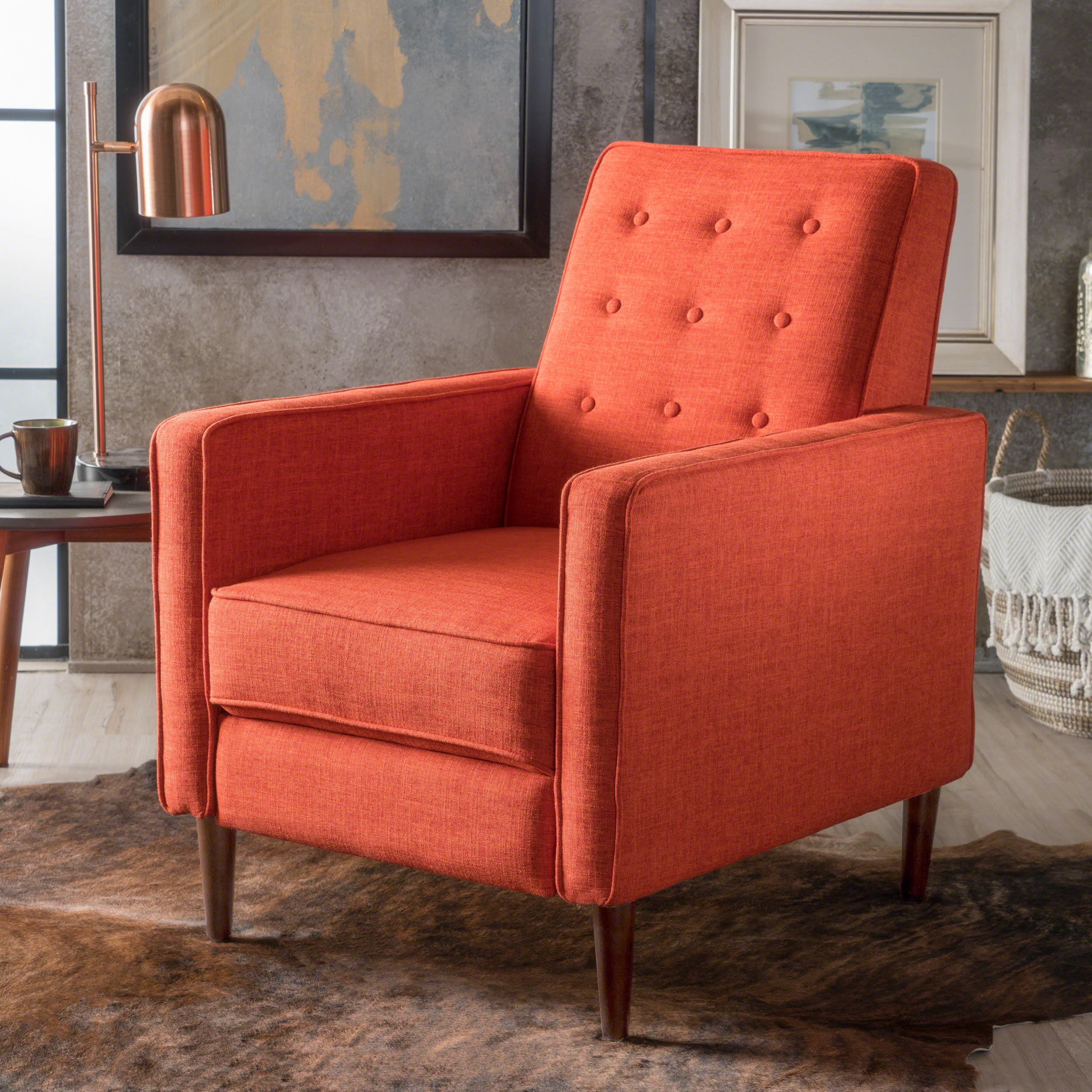 Euroco Modern Fabric Recliner Chair with Espresso Wood Legs, Adjustable Backrest & Plush Upholstery, Space-Saving Design