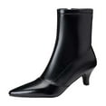 thumbnail image 2 of Miluxas Women's Pointed Toe Stiletto Low Heel Ankle Boots Comfortable Soft Fall Winter Kitten Heel Dress Booties Shoes for Party Wedding Work Black 7(39), 2 of 5