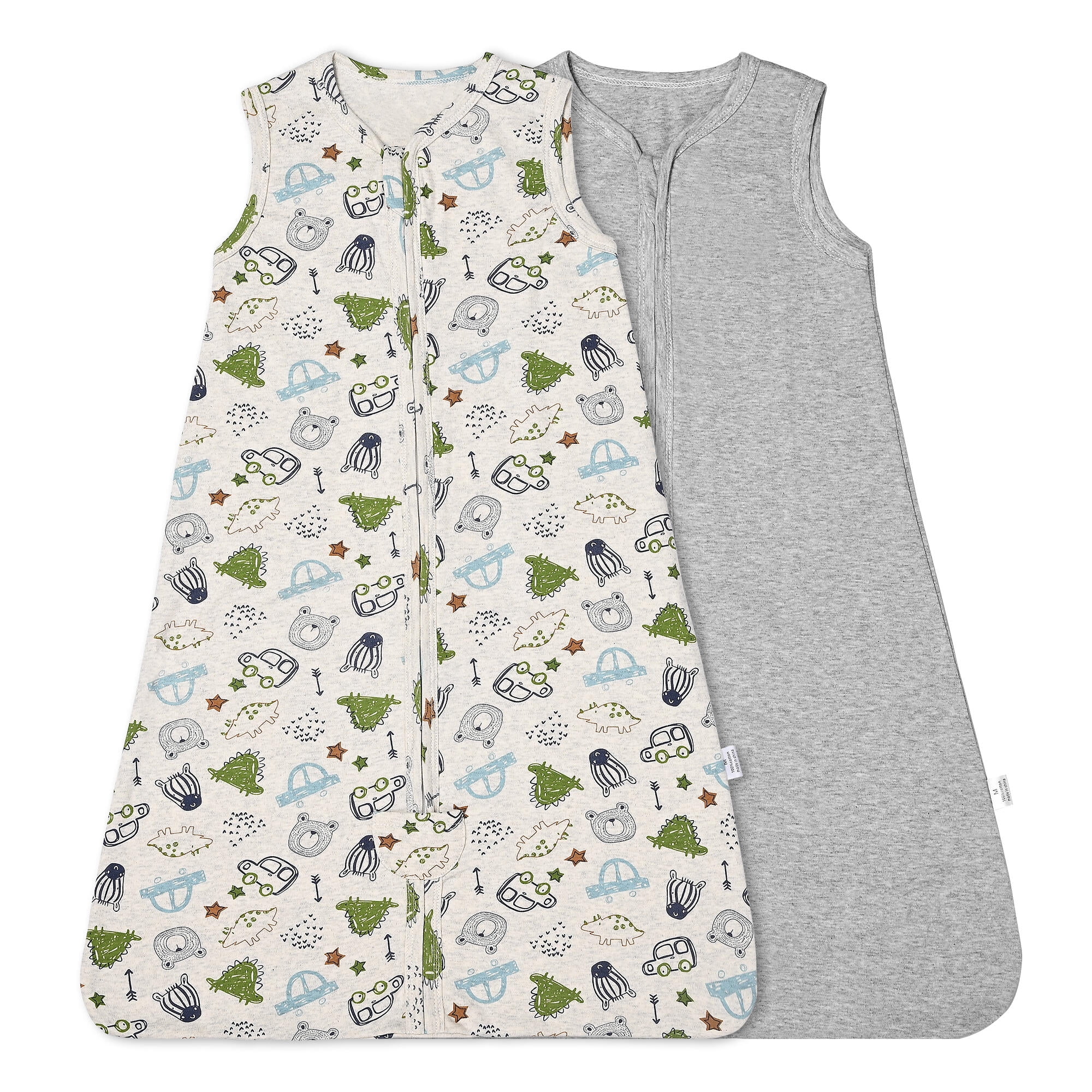 LIVINGBASICS 2 Pack 0.5 Tog Swaddling Blanket Wearable Blanket Sleep Sacks With Covered Zipped Fits Baby s Growth Needs 3 12Months