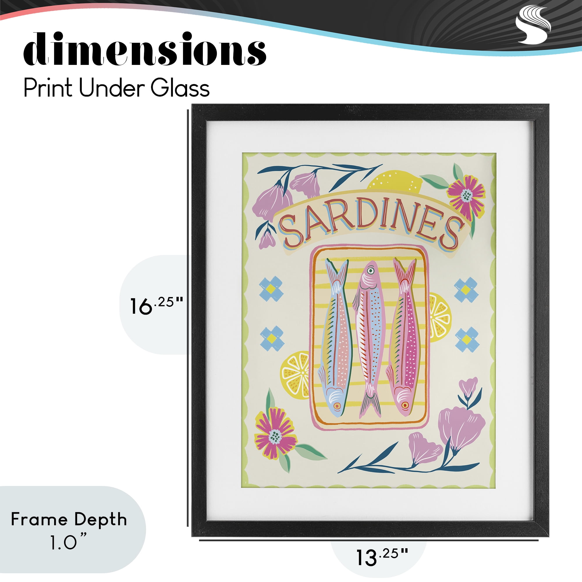 Stupell Industries Pastel Sardines & Flowers Black Framed Print Under Glass, design by Jo Reid
