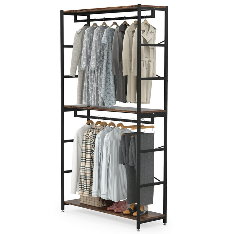 3-Tier Double Rods Clothing Rack, Freestanding Closet Organizer