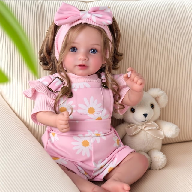 Muñeca Reborn BABESIDE de 51 cm con Cuerpo de Tela y Cabello Castaño